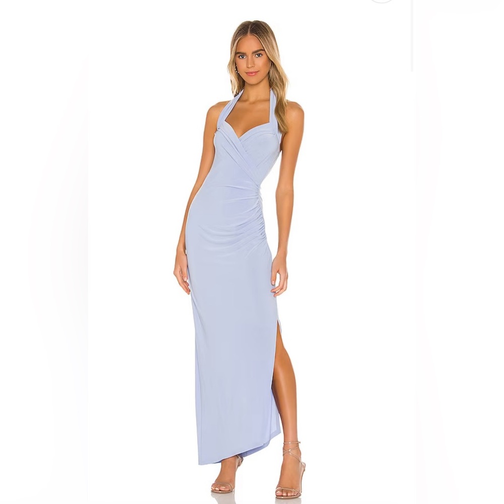 Norma Kamali x REVOLVE Halter Sweetheart Side Drape Gown in Celestial Blue